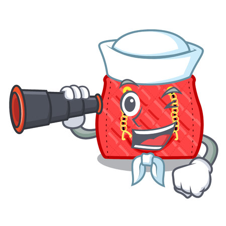 Sailor with binocular quilted purse by shape character fuuny vector illustrationのイラスト素材