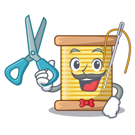 Barber bobbin with needle thread spool cartoon vector illustrationのイラスト素材