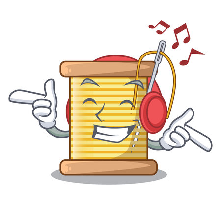 Listening music thread bobbin isolated on a mascot vector illustrationのイラスト素材