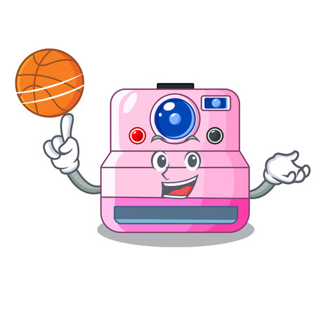 With basketball cute retro instant camera on cartoon vector illustartionのイラスト素材