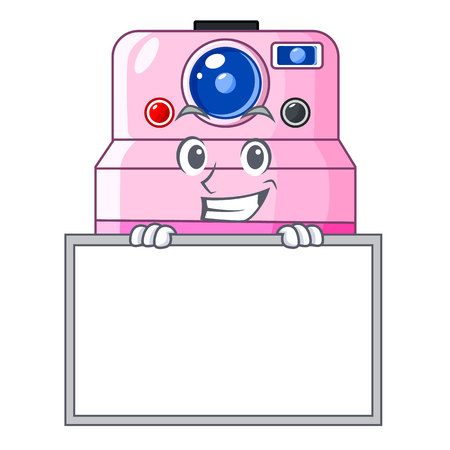 Grinning with board cute retro instant camera on cartoon vector illustartionのイラスト素材