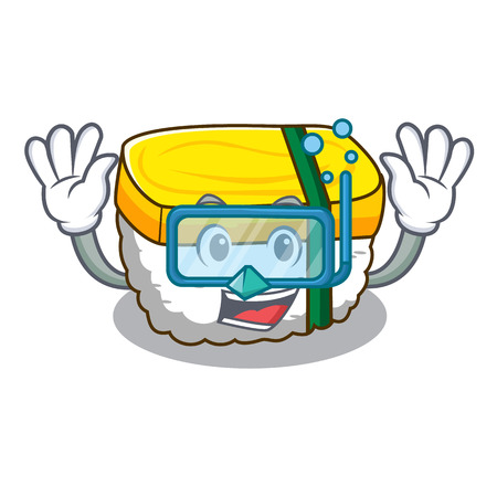 Diving tamago Sushi a japanese cartoon food vector illustrationのイラスト素材