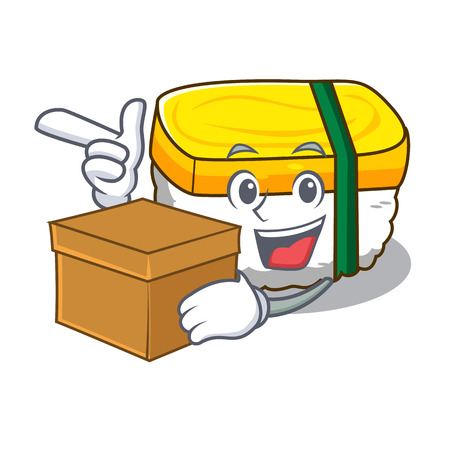 With box tamago Sushi a japanese cartoon food vector illustrationのイラスト素材