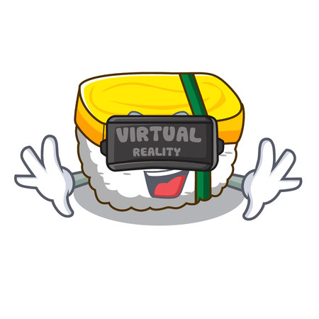 Virtual reality tamago sushi in a shape cartoon vector illustrationのイラスト素材