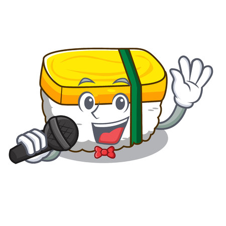 Singing tamago sushi in a shape cartoon vector illustrationのイラスト素材