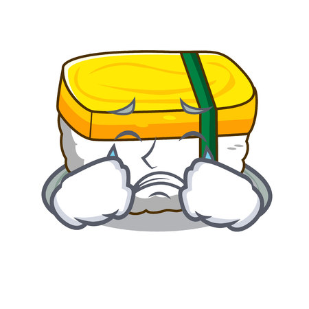 Crying tamago sushi in a shape cartoon vector illustrationのイラスト素材