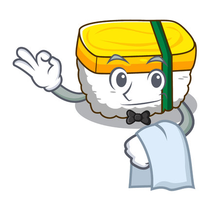 Waiter tamago sushi in a shape cartoon vector illustrationのイラスト素材