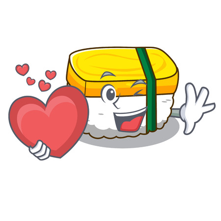 With heart tamago sushi in a shape cartoon vector illustrationのイラスト素材