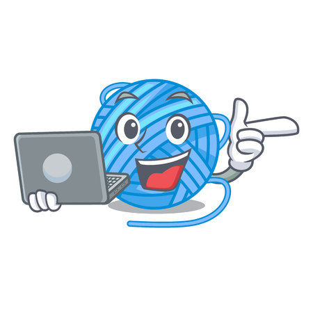 With laptop wool ball in a shape cartoon vector illustrationのイラスト素材