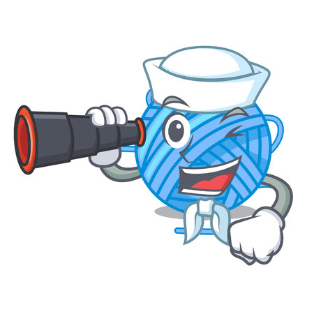 Sailor with binocular ball yarn wool in needlework character vector illustrationのイラスト素材