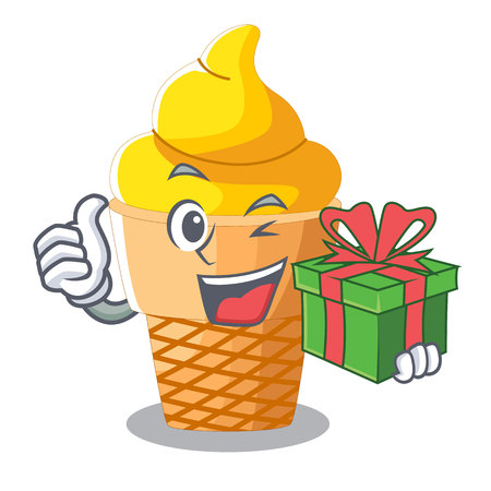 With gift banana ice cream in shape cartoon vector illustrationのイラスト素材