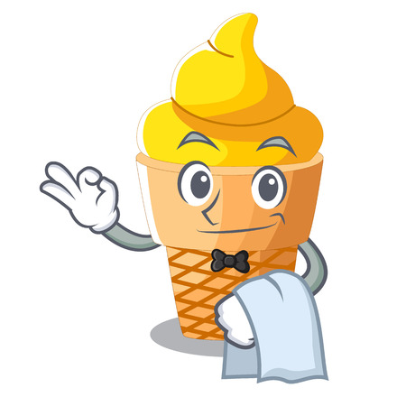Waiter banana ice cream in shape cartoon vector illustrationのイラスト素材