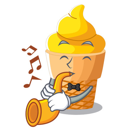 With trumpet banana ice cream in shape cartoon vector illustrationのイラスト素材