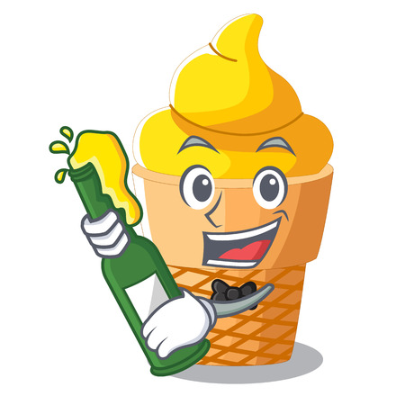 With beer banana ice cream in cone character vector illustrationのイラスト素材