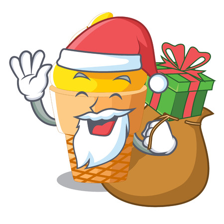 Santa with gift banana ice cream in cone character vector illustrationのイラスト素材