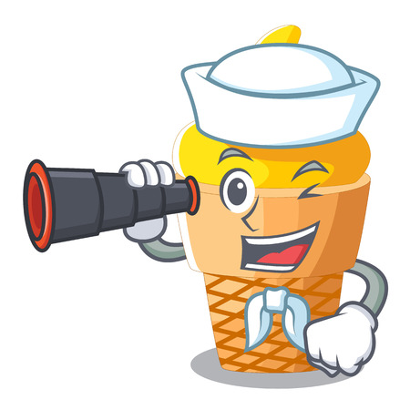 Sailor with binocular banana ice cream in shape cartoon vector illustrationのイラスト素材