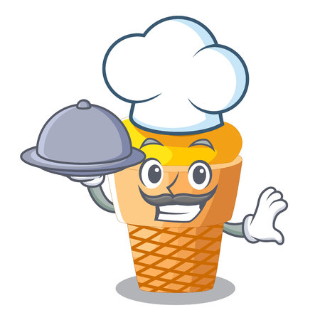 Chef with food banana ice cream in shape cartoon vector illustrationのイラスト素材