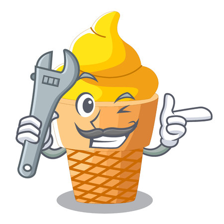 Mechanic banana ice cream in cone character vector illustrationのイラスト素材
