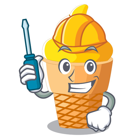 Automotive banana ice cream in cone character vector illustrationのイラスト素材