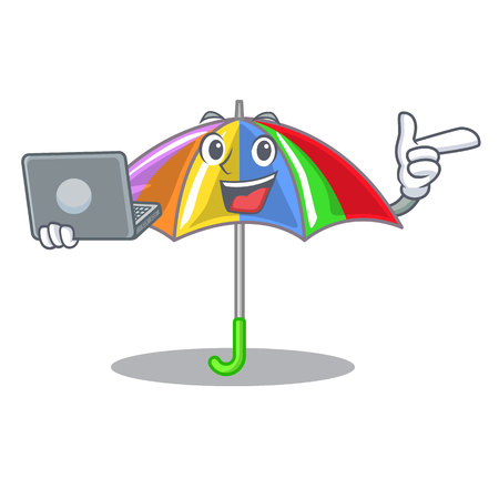With laptop rainbow umbrella in shape a cartoon vector illustrationのイラスト素材