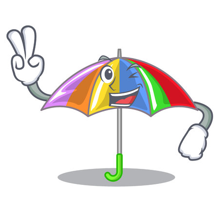Two finger rainbow umbrella isolated on a mascot vector illustrationのイラスト素材