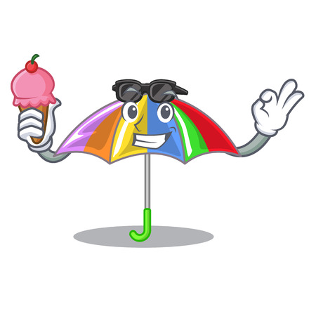 With ice cream rainbow umbrella isolated on a mascot vector illustrationのイラスト素材