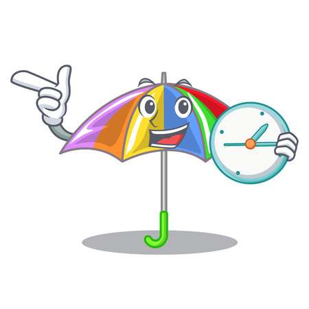 With clock rainbow umbrella isolated on a mascot vector illustrationのイラスト素材