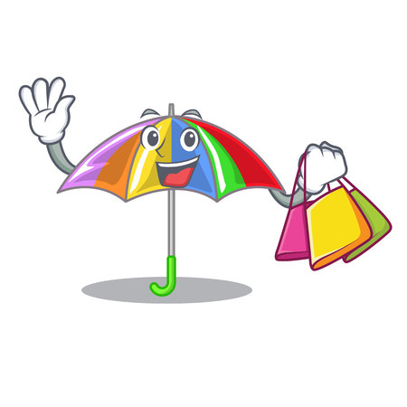 Shopping rainbow umbrella isolated on a mascot vector illustrationのイラスト素材
