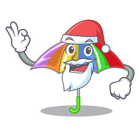 Santa playing rain with umbrella rainbow cartoon vector illustrationのイラスト素材