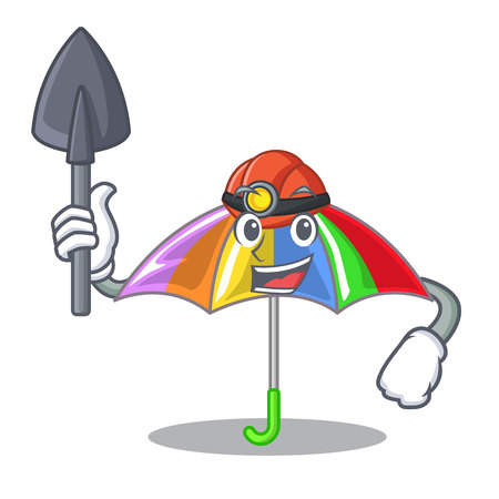 Miner rainbow umbrella in chracter that fun vector illustrationのイラスト素材