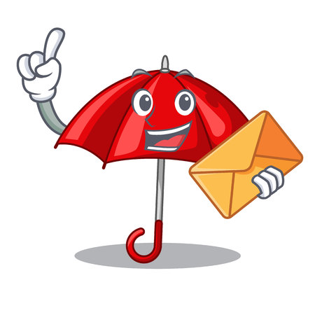 With envelope red umbrellas isolated in a mascot vector illustrationのイラスト素材