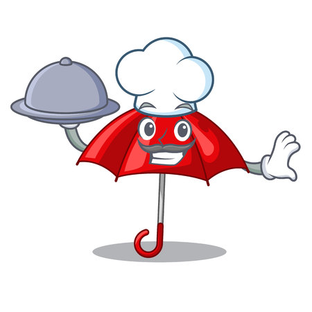 Chef with food red umbrella lit up cartoon shapeのイラスト素材