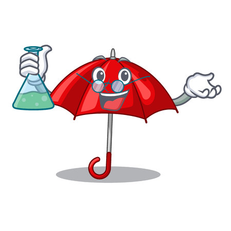 Professor red umbrellas isolated in a mascot vector illustrationのイラスト素材