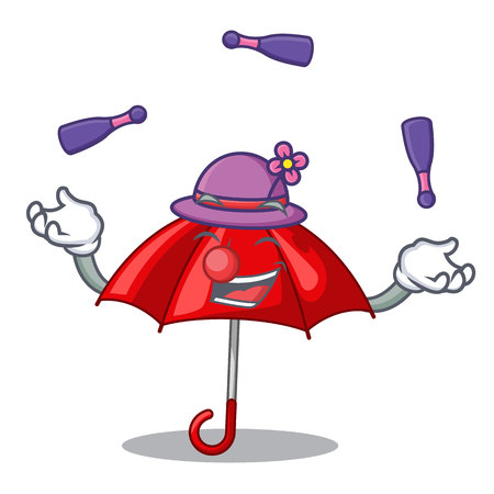 Juggling red umbrella in shape cartoon funny vector illustrationのイラスト素材
