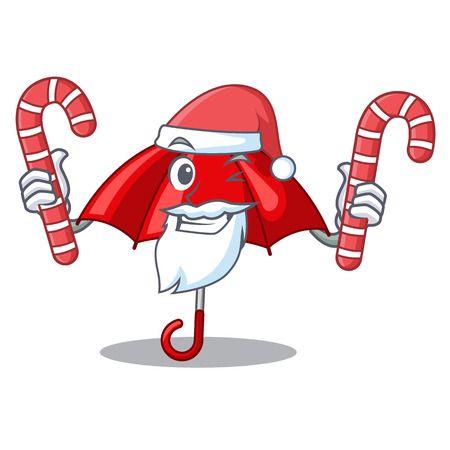 Santa with candy red umbrella in shape cartoon funny vector illustrationのイラスト素材