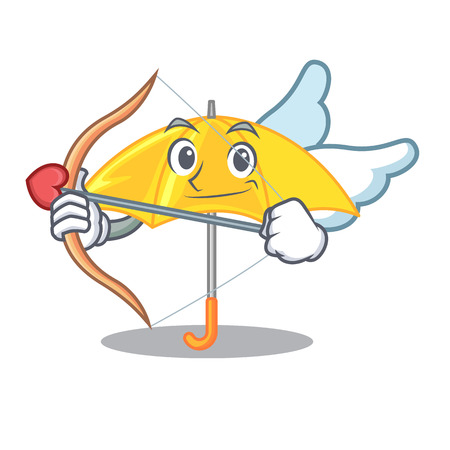 Cupid yellow umbrella isolated on a mascot vector illustrationのイラスト素材