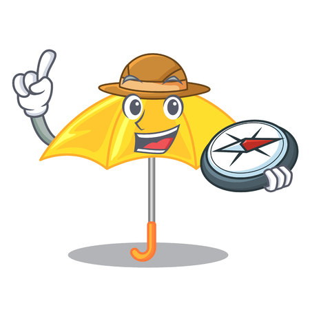 Explorer beautiful open umbrella on yellow character vector illustrationのイラスト素材
