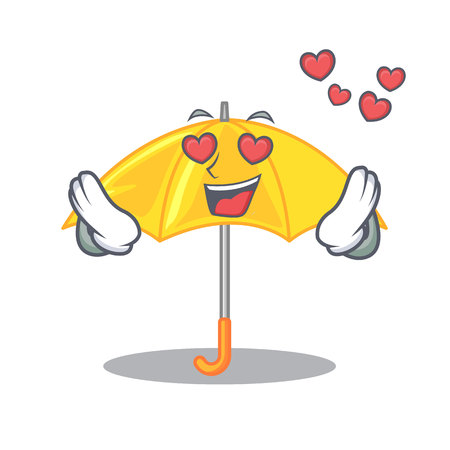 In love beautiful open umbrella on yellow character vector illustrationのイラスト素材