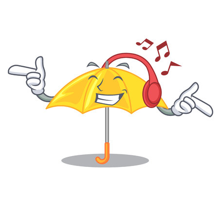 Listening music beautiful open umbrella on yellow character vector illustrationのイラスト素材