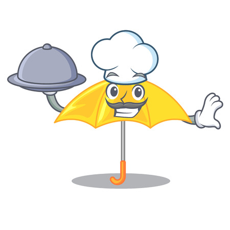 Chef with food beautiful open umbrella on yellow character vector illustrationのイラスト素材
