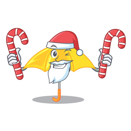 Santa with candy classic yellow umbrella in shape cartoon vector illustartionのイラスト素材
