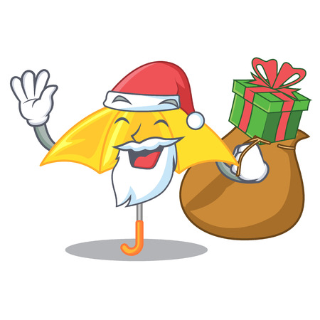 Santa with gift classic yellow umbrella in shape cartoon vector illustartionのイラスト素材