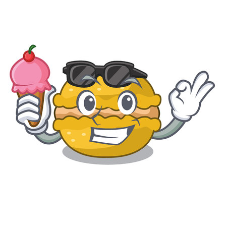 With ice cream banana macarons cake shape a cartoon vector illustrationのイラスト素材