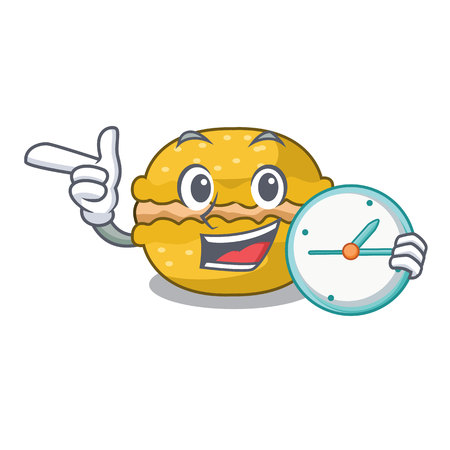 With clock banana macarons cake shape a cartoon vector illustrationのイラスト素材