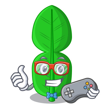 Gamer bergamot leaf in a character funny vector illustrationのイラスト素材
