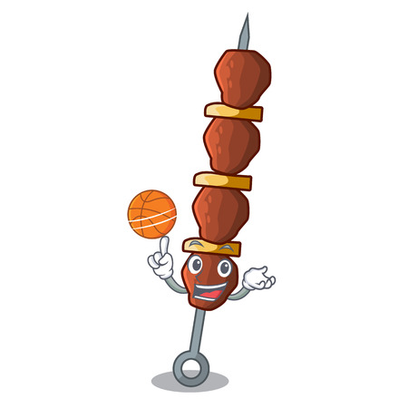With basketball chickin shish with sticks a cartoon illustrationのイラスト素材