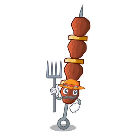 Farmer chickin shish with sticks a cartoon illustrationのイラスト素材