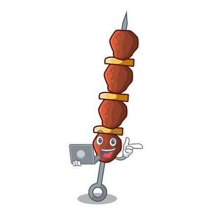 With laptop chickin shish with sticks a cartoon illustrationのイラスト素材