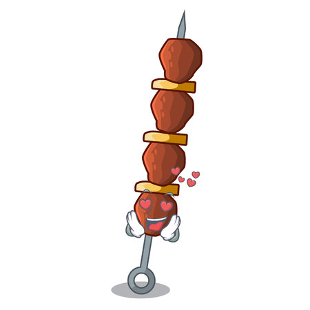 In love chicken shish skewer barbecue with charcter vector illustrationのイラスト素材
