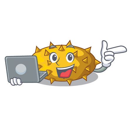 With laptop kiwano fruits on the cartoon table vector illustrationのイラスト素材